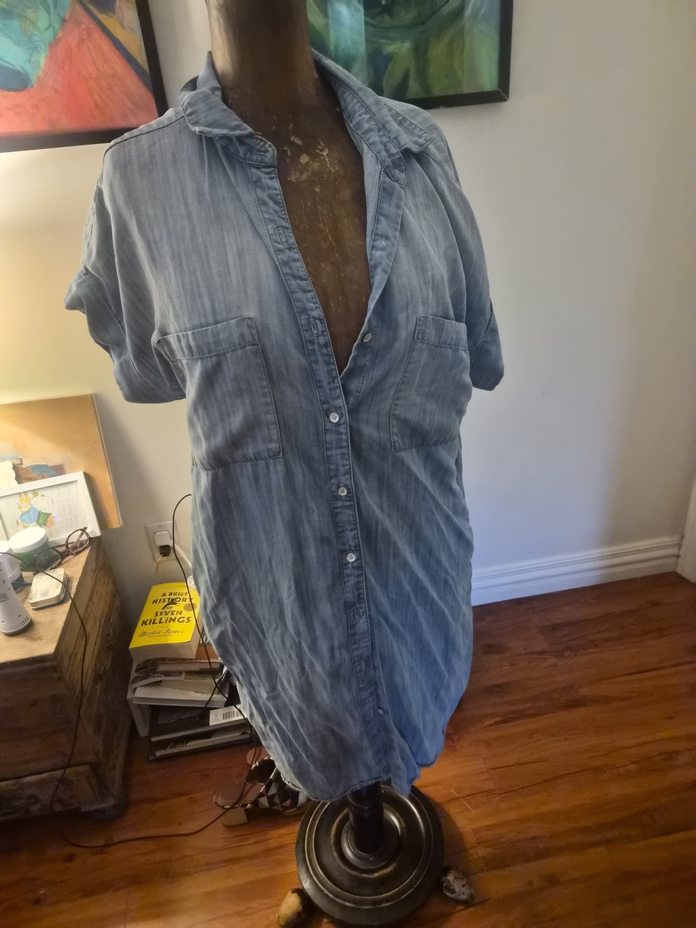 Anthropologie Light Blue Button-Front Chambray Tunic